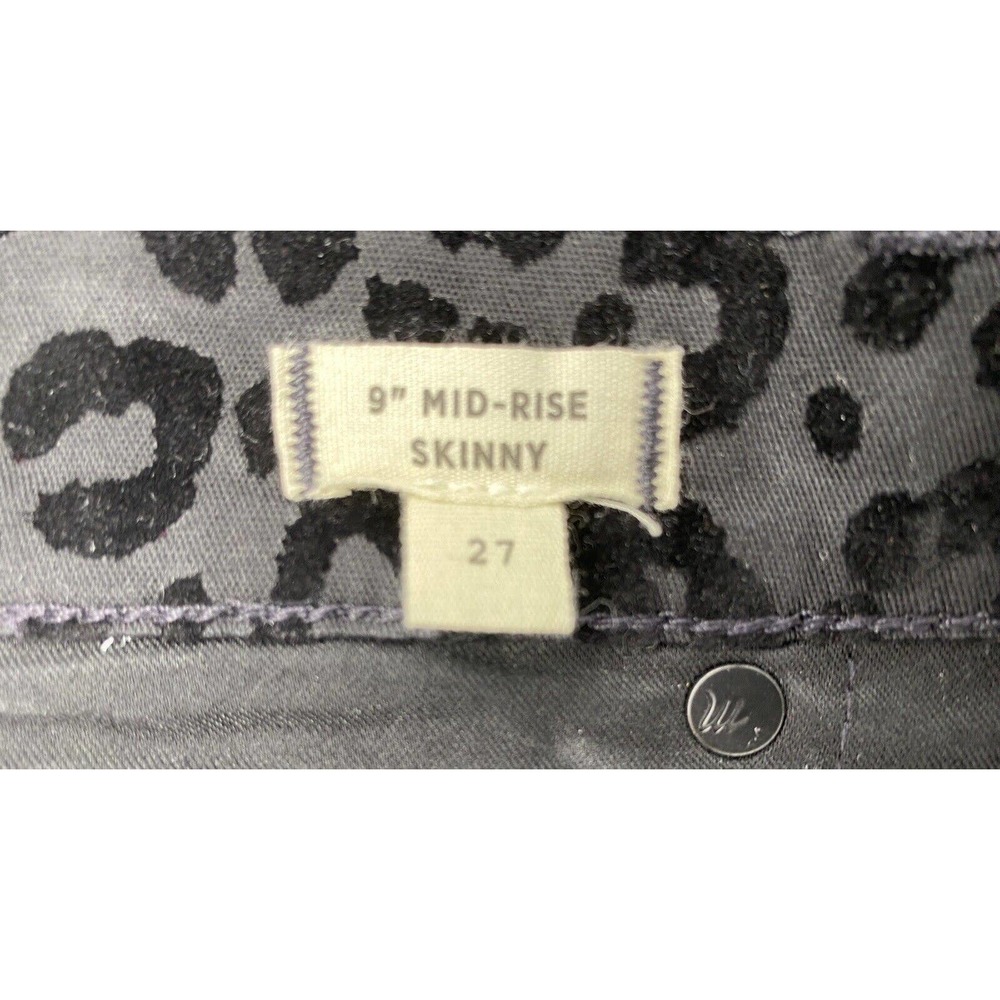 Madewell Jeans Womens 27 Black 9” Midrise Skinny Flocked Leopard Denim Animal - Picture 10 of 14
